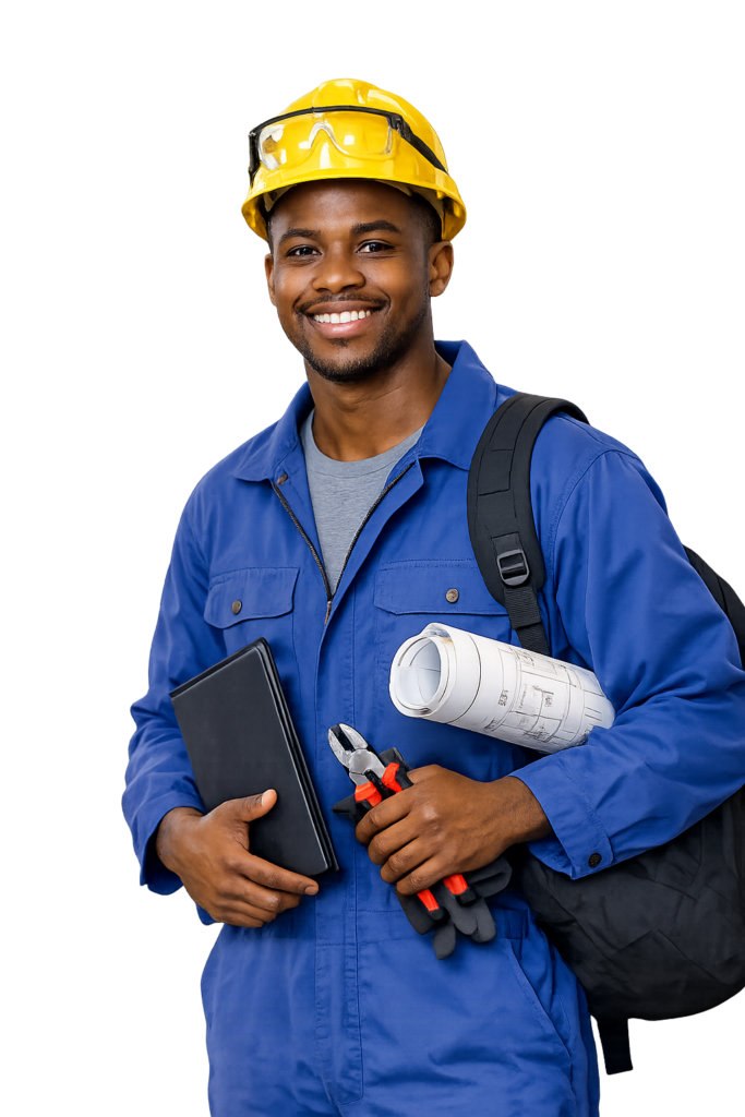 confident professional with tools and blueprints (1)